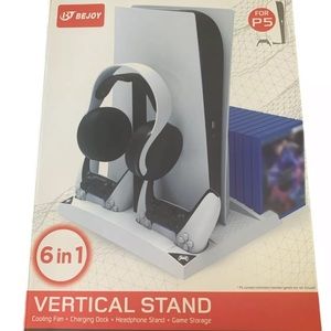 BEJOY 6 In 1 Multifunctional Vertical Stand Dual Cooling Fans PS5 Charging Dock